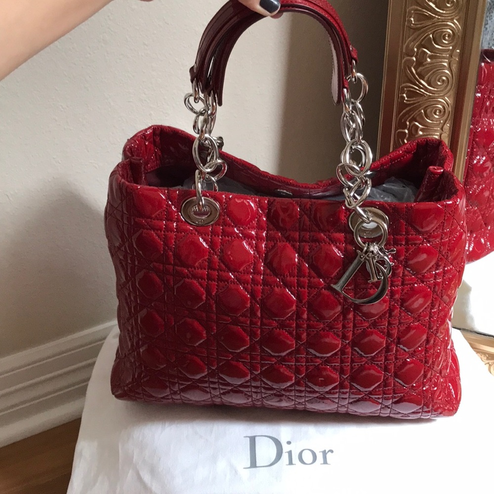 Dior Cherry Red Patent Cannage tote bag